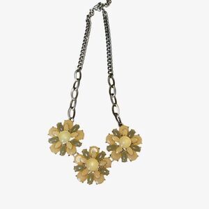 Sunflower Sunburst Three Large Clusters Chain Statement Necklace Yellow Gold Ton